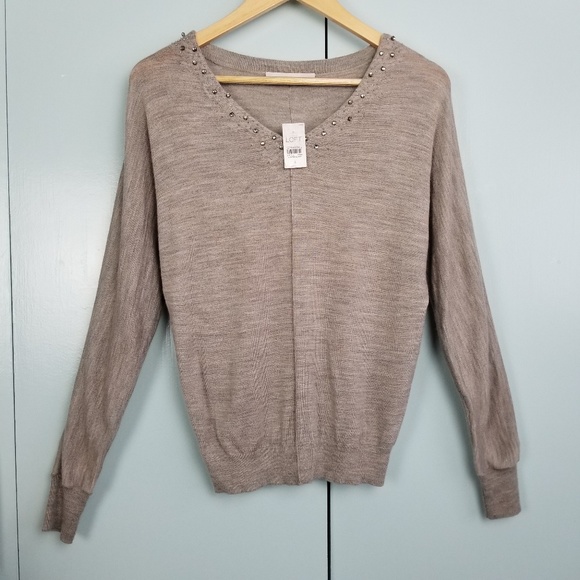 LOFT Sweaters - LOFT Embellished Pullover Tan Cardigan size S -C1